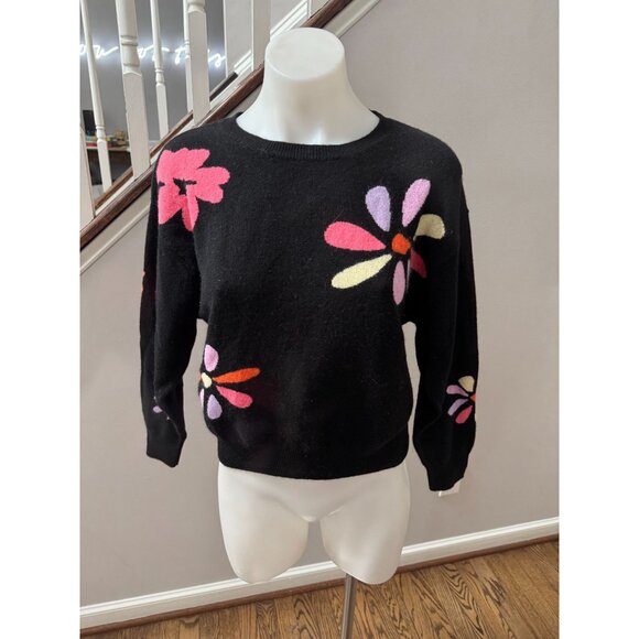 CRUSH CASHMERE Tropical Floral Cashmere Sweater Black Multi Size 0 XS - Picture 3 of 10